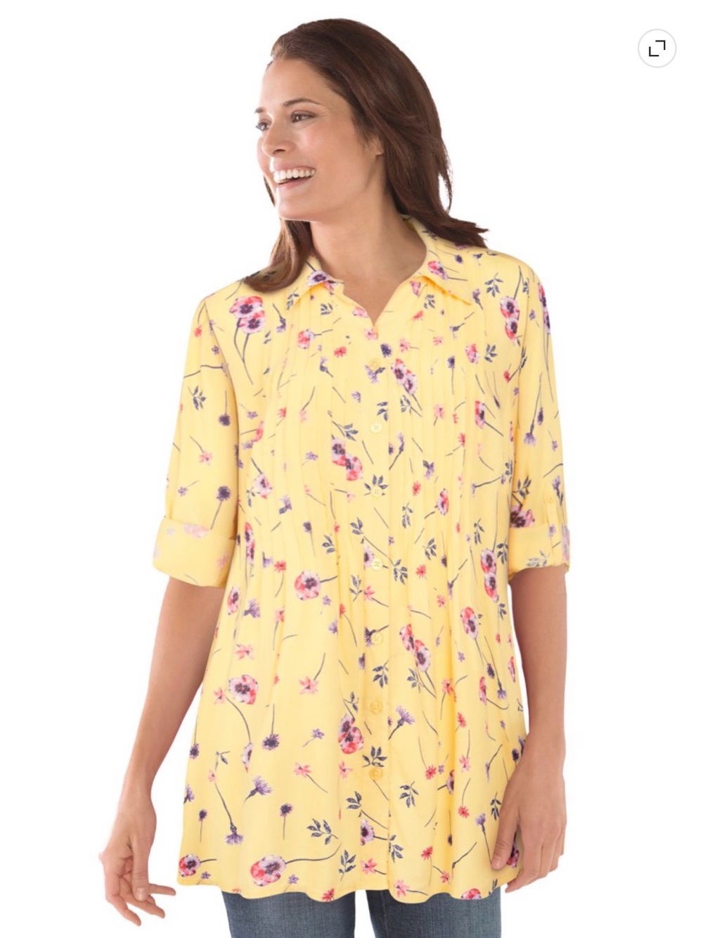 Sunny Yellow Floral Button-Down Tunic Shirt